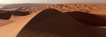 Visite et traversée Route désert Oman avec une vue sur un paysage désertique orangé apaisant.