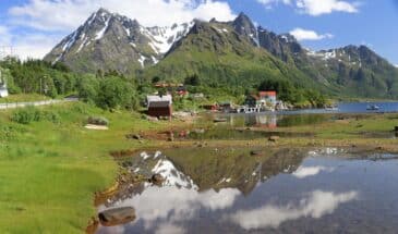 Village norvégien au pied des montagnes
