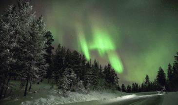 Des randonneurs observant une magnifique aurore boréale Laponie. Un spectacle exceptionnel.