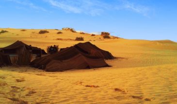 Installation d'un bivouac dans le désert tunisien.